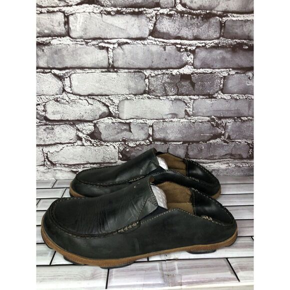 Olukai Moloa Black  Leather Slip On Loafers Casual Drop Heel Shoes Men Sz 11M US main image 13